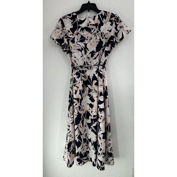 LEITH Floral Wrap Dress Sz. M Navy Blue Pink Nordstrom Work‎ Baby Shower Wedding - Picture 4 of 8